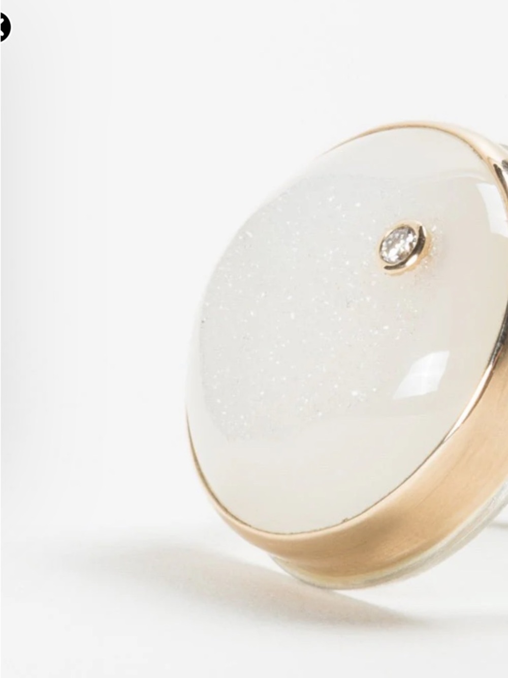 Jamie Joseph White Druzy Ring with diamond. Signature Gold Bezel and Silver Band - Picture 4 of 12